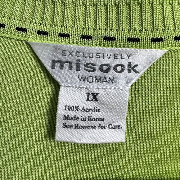 Exclusively Misook Cardigan Sz XL Lime Green Black Knit Hook Closure Long Sleeve - Picture 12 of 16